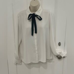 Zara White Blouse with Black Neck tie